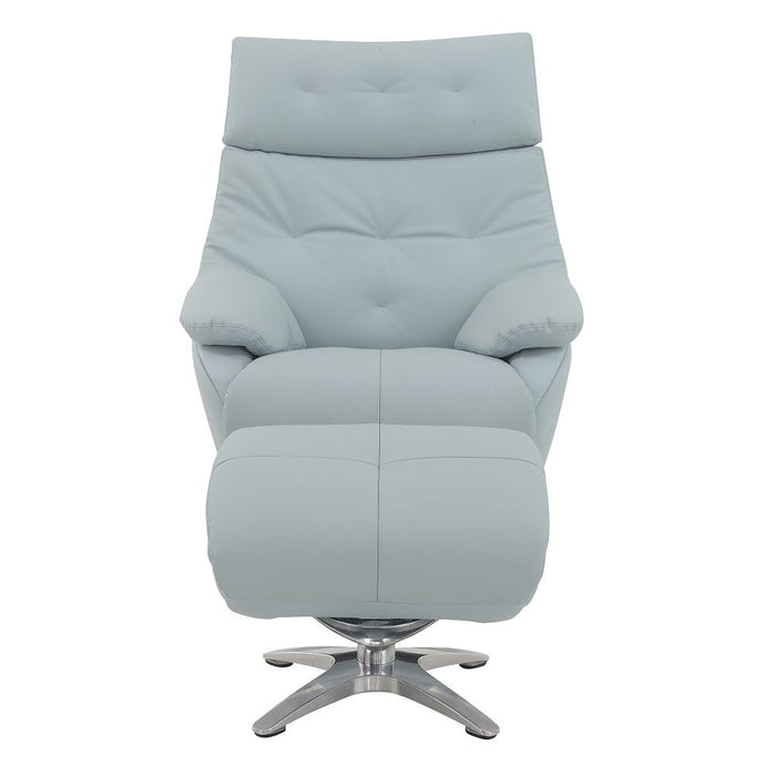 Janella - Motion Accent Chair With Swivel & Ottoman - Babyblue Leather