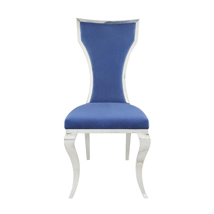 Azriel - Side Chair Set of 2) - Blue Velvet & Mirroed Silver