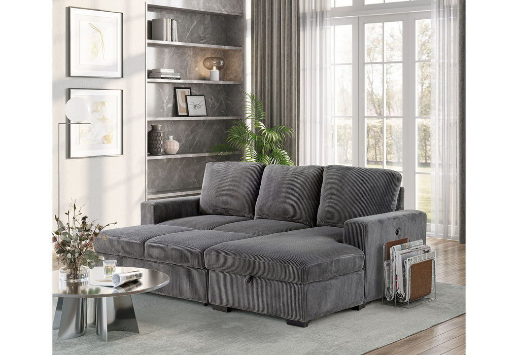 U2660 - L Shape Sectional With Pull Out Sofa Bed - Gray