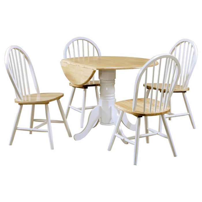 Allison - 5 Piece Round Drop Leaf Dining Table Set - White