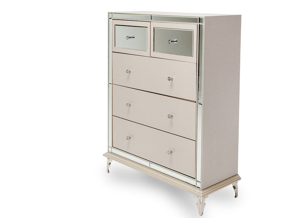 Hollywood Loft - Upholstered 5-Drawer Chest - Frost