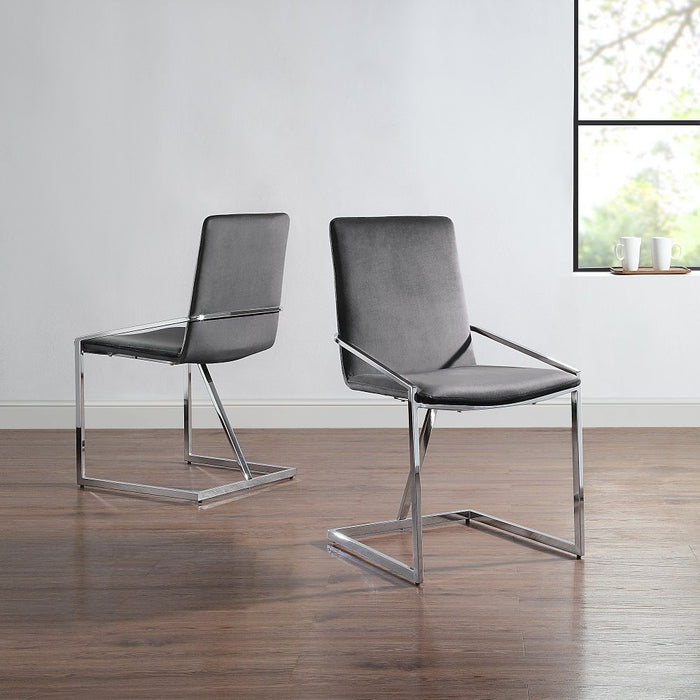 Zlatan - Side Chair Set of 2) - Gray Velvet & Chrome