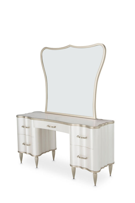 London Place - Vanity With Mirror - Creamy Pearl