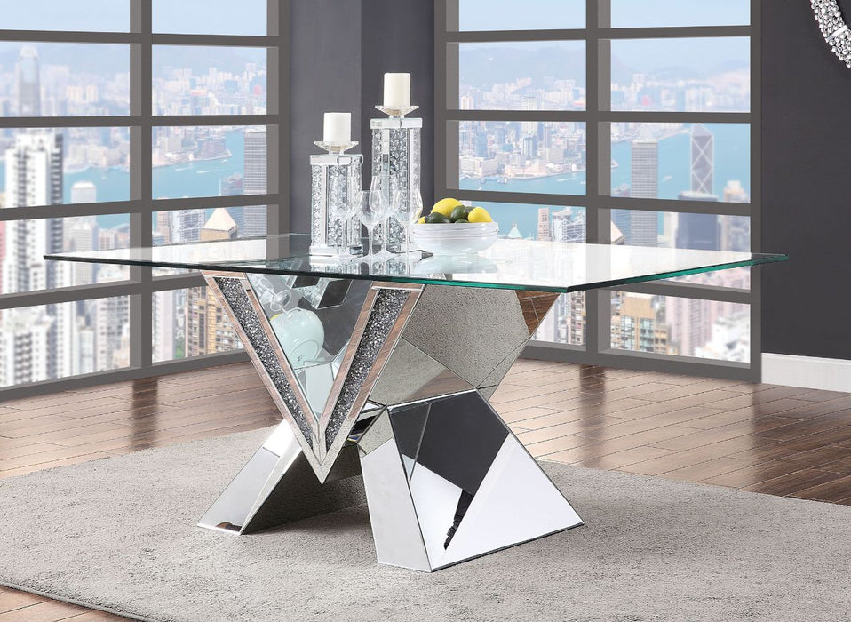 Noralie - 30" Dining Table - Mirrored, Faux Diamonds & Clear Glass Top