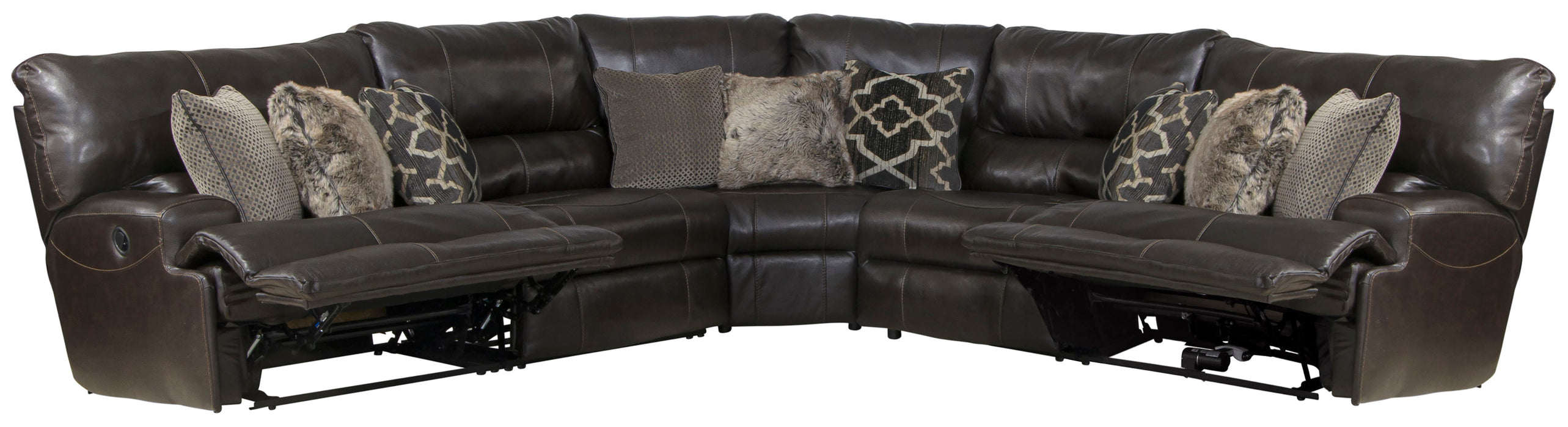 Como - 5 Piece Italian Leather Match Reclining Sectional