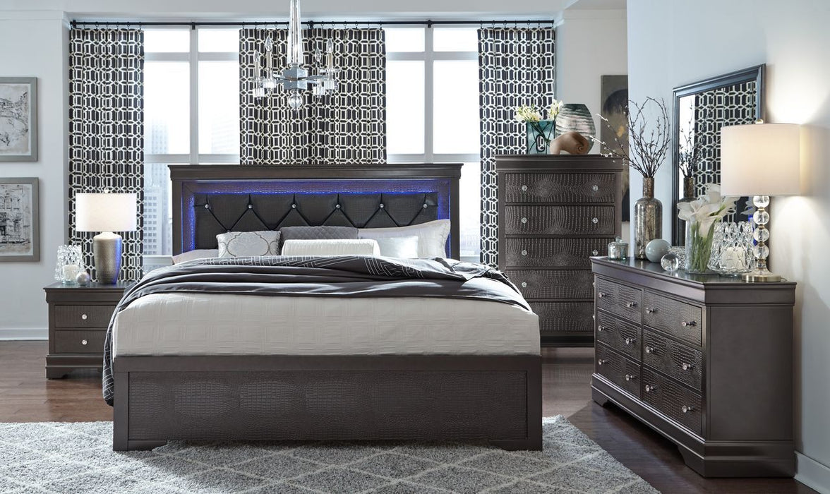Pompei - 5 Piece Full Bedroom Set With LED - Gray