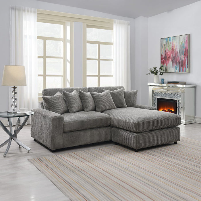 Tavia - Reversible Sectional Sofa With 6 Pillows - Gray Corduroy