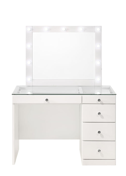 Morgan - Vanity Desk With Glass Top, LED Luxo Mirror & Stool - White