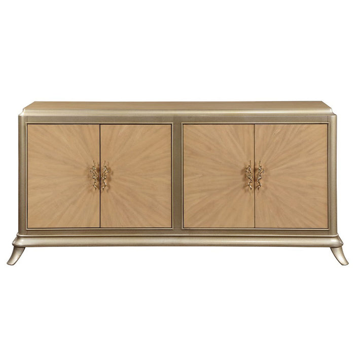 Dodie - Console Cabinet - Natural Oak Sunburst Pattern & Taupe Champaign