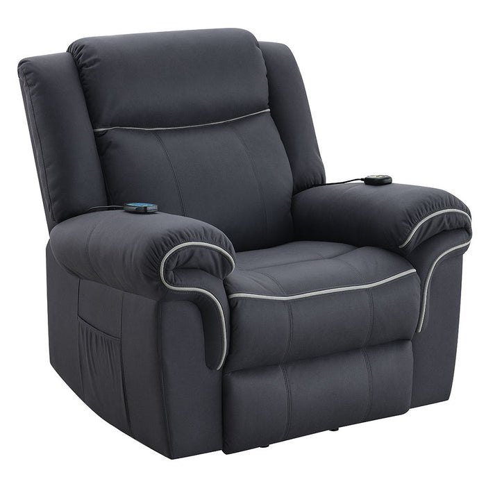 Domana - Power Recliner With Lift & Heating & Massage - Dark Blue Fabric