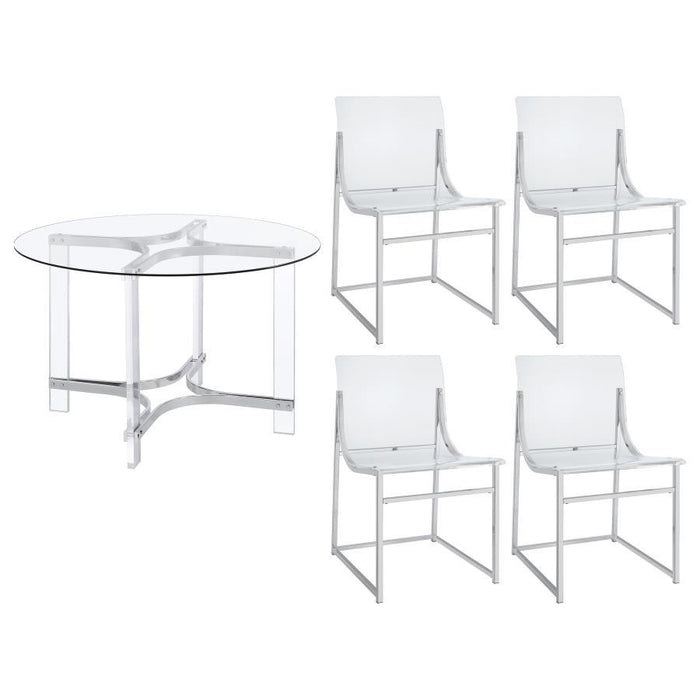 Keeling - 5 Piece Round Glass Top Acrylic Dining Set - Chrome