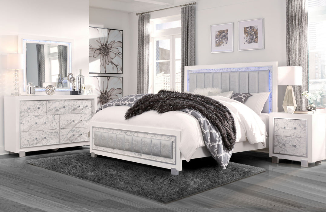 Santorini - King Bed - Metallic White