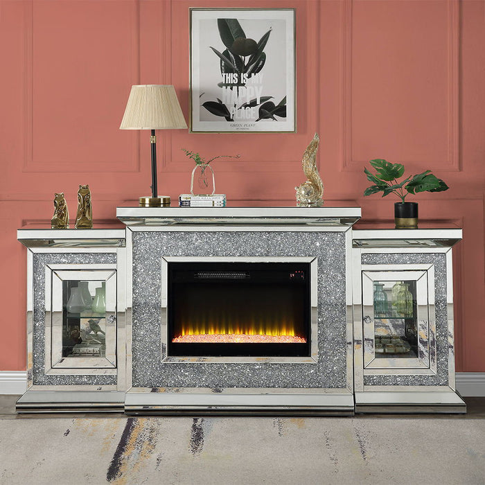 Noralie - 81" Fireplace With LED - Mirrored & Faux Diamonds