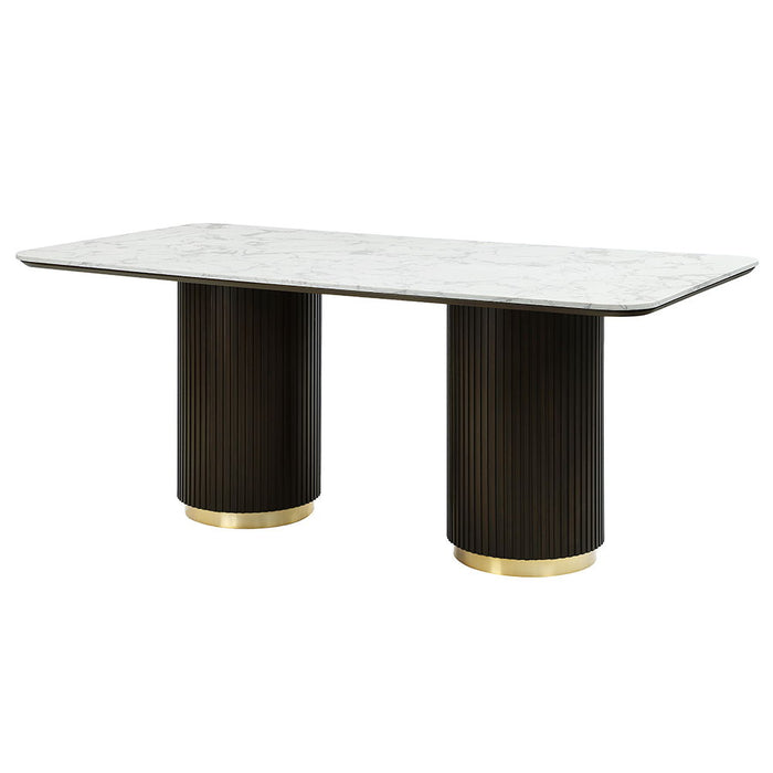 Clayten - Dining Table With Marble Top - White Natural Marble Top & Espresso