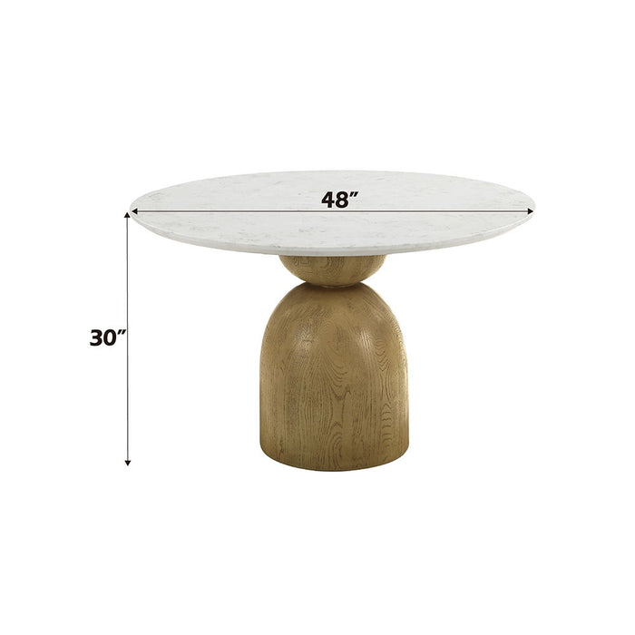 Kala - Round Dining Table With Marble Top - Natural Marble Top & Oak