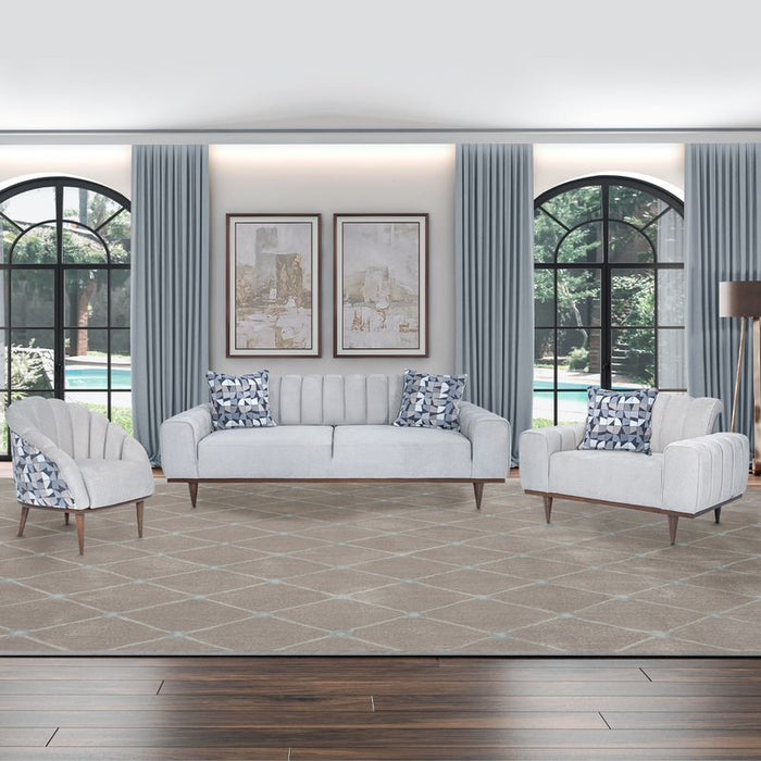 Balboa - Chenille Sofa - Shell Gray/Warm Walnut