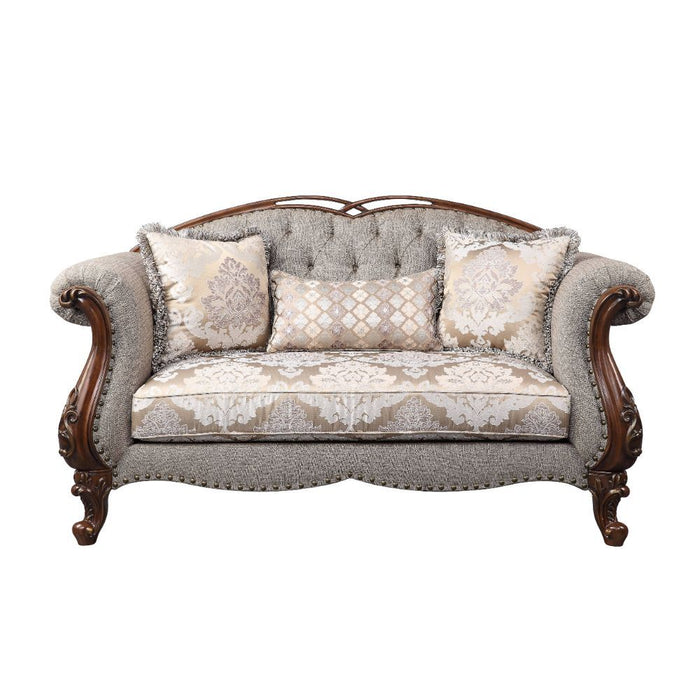 Miyeon - Loveseat With 3 Pillows - Fabric & Cherry