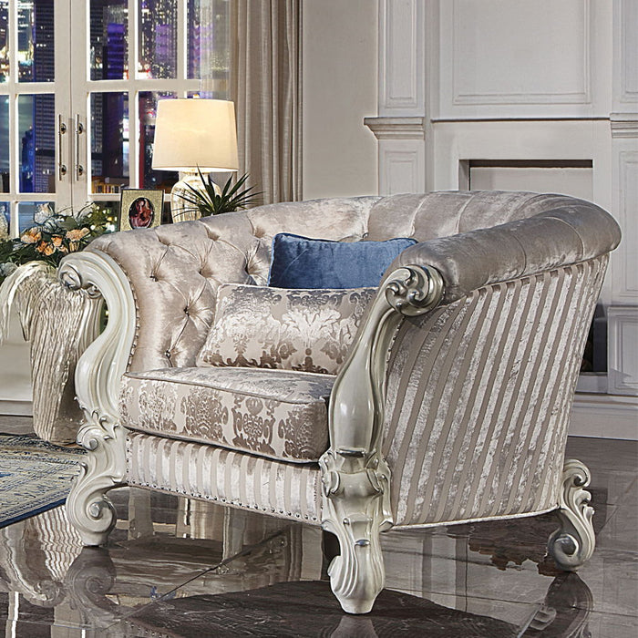 Versailles - Chair With 2 Pillows - Ivory Fabric & Bone White