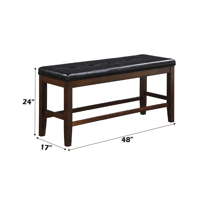 Urbana - Counter Height Bench - Black Synthetic Leather & Espresso