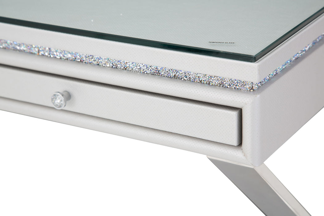 Melrose Plaza - Writing Desk With Glass Top - Dove