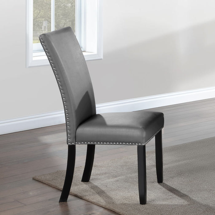 Caralin - Side Chair Set of 2) - Gray Synthetic Leather & Black