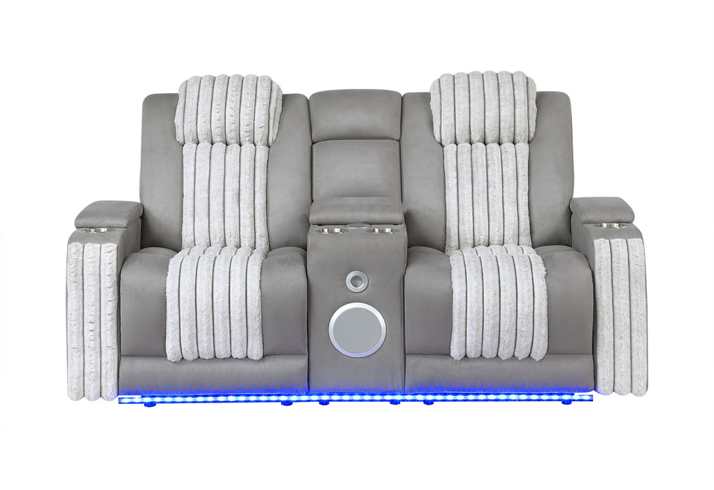 U8000 - Power Reclining Loveseat With Console, Power Headrest, LED Light, Bluetooth Speaker - Gray