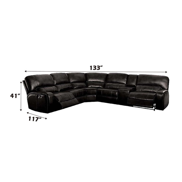 Saul - Power Motion Sectional Sofa - Black Leather-Aire