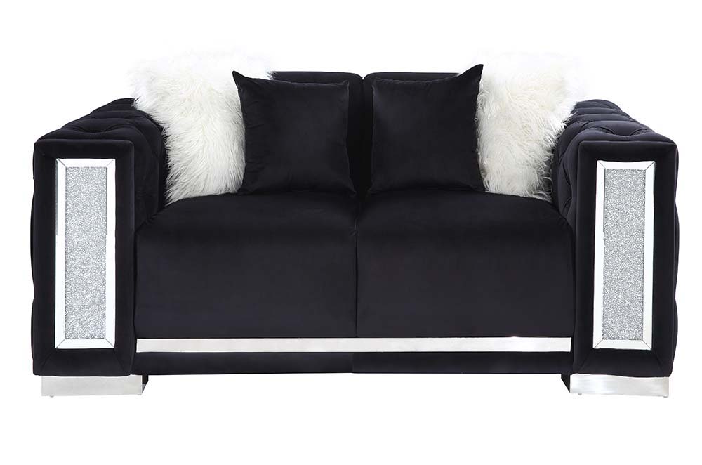 Trislar - Loveseat With 4 Pillows Same 52526) - Black Velvet