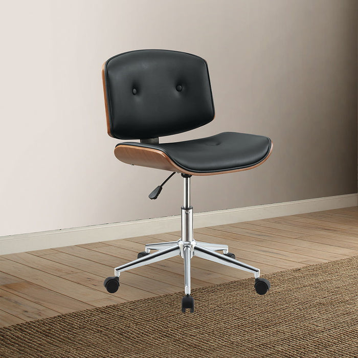 Camila - 36" Office Chair - Black Synthetic Leather & Walnut