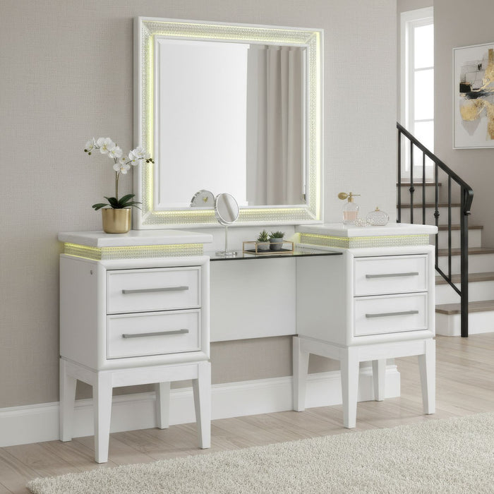 Reflections - Vanity Desk - Pearl White & Rhinestone