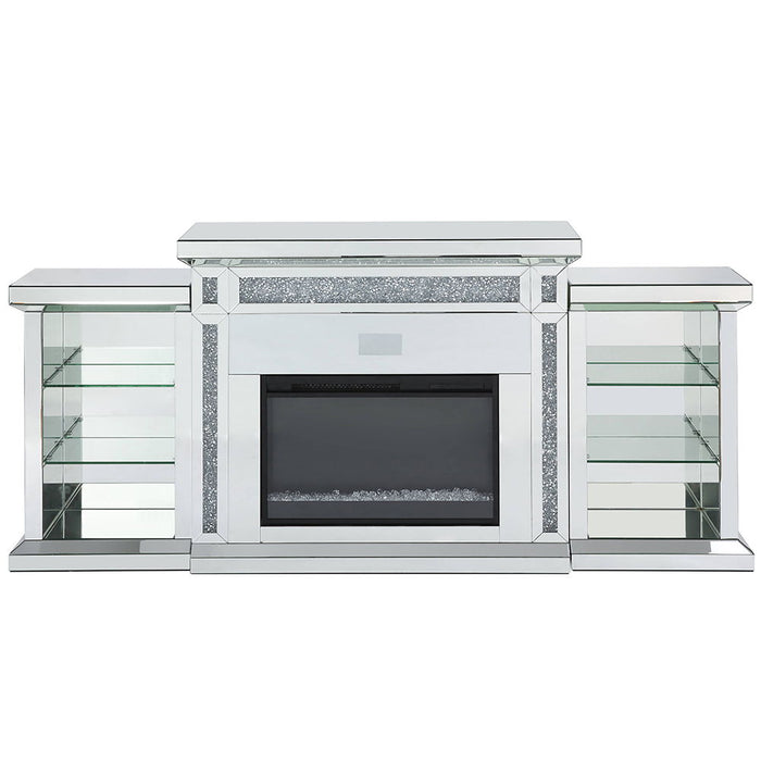Noralie - Fireplace With LED & Bluetooth - Mirrored & Faux Diamonds