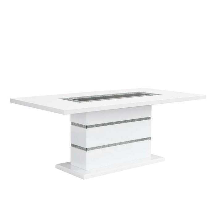 Elizaveta - Dining Table With Pedestal Base - Faux Crystal Diamonds & White High Gloss