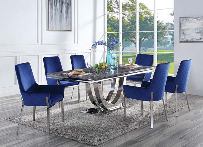 Cambrie - Side Chair Set of 2) - Blue Velvet & Mirrored Silver