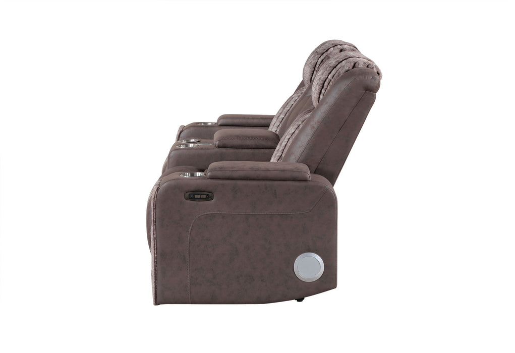 U8000 - Power Reclining Loveseat With Console, Power Headrest, LED Light, Bluetooth Speaker - Brown