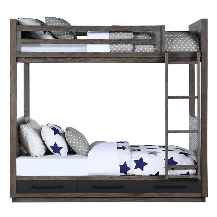 Estevon - Twin Over Twin Bunk Bed With Storage - Gray Oak