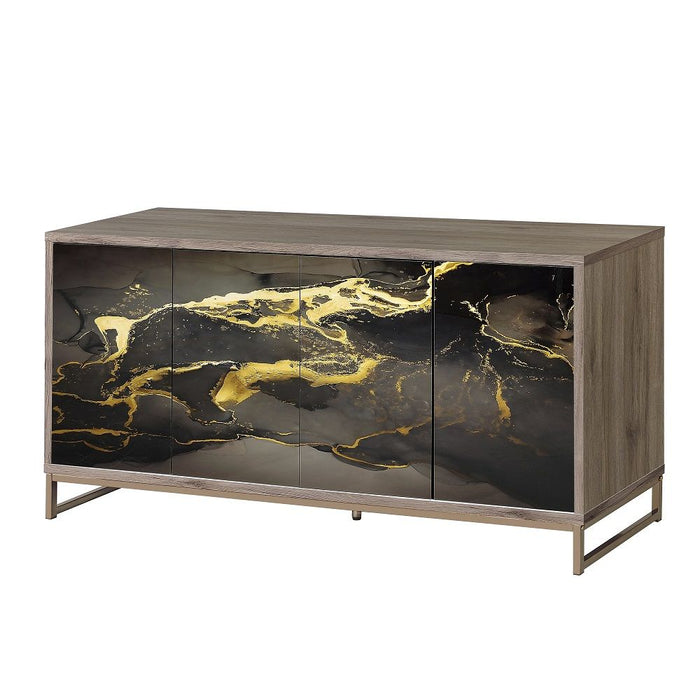 Payo - Console Cabinet - Black Marble Print Oak & Champagne