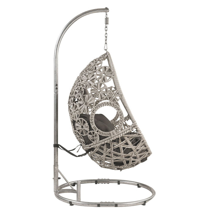 Sigar - Hanging Chair - Light Gray Fabric & Wicker