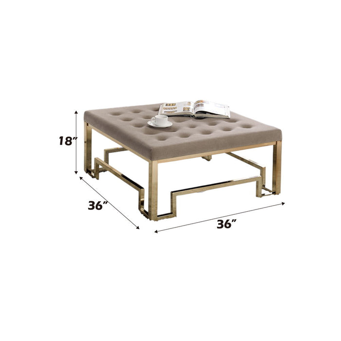 Damien - Cocktail Ottoman - Beige Fabric & Champagne