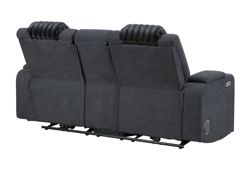 U8000 - Power Reclining Loveseat With Console, Power Headrest, LED Light, Bluetooth Speaker - Black