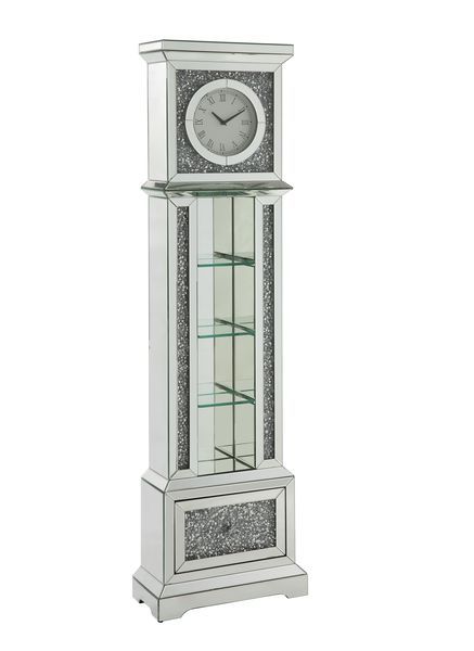 Noralie - 63" Standing Grandfather Clock With LED - Mirrored & Faux Diamonds