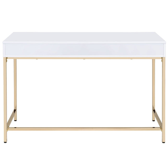 Ottey - Vanity Desk (Same 92540) - White High Gloss & Gold