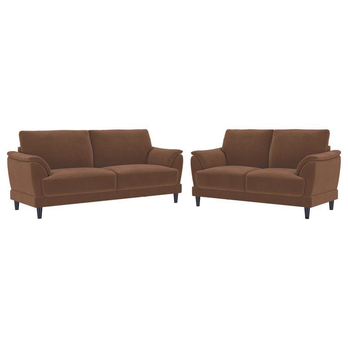 Selma - 2 Piece Velvet Upholstered Crescent Arm Sofa Set - Rust