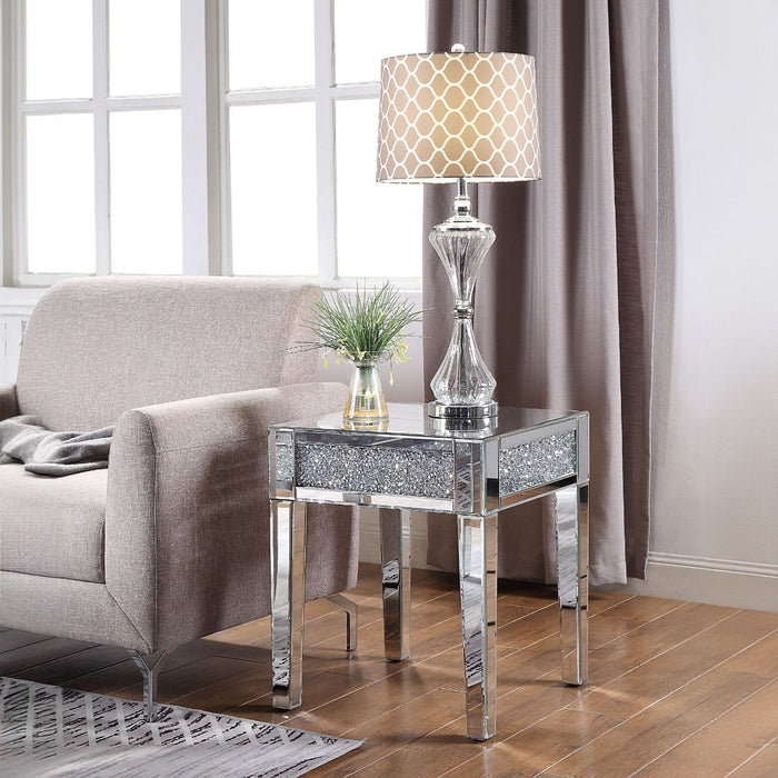 Noralie - 20" End Table - Mirrored & Faux Diamonds