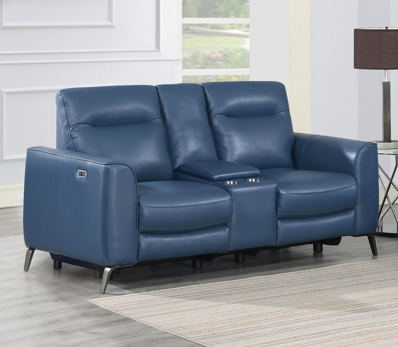 Sansa - Dual Power Reclining Loveseat With Console - Blue