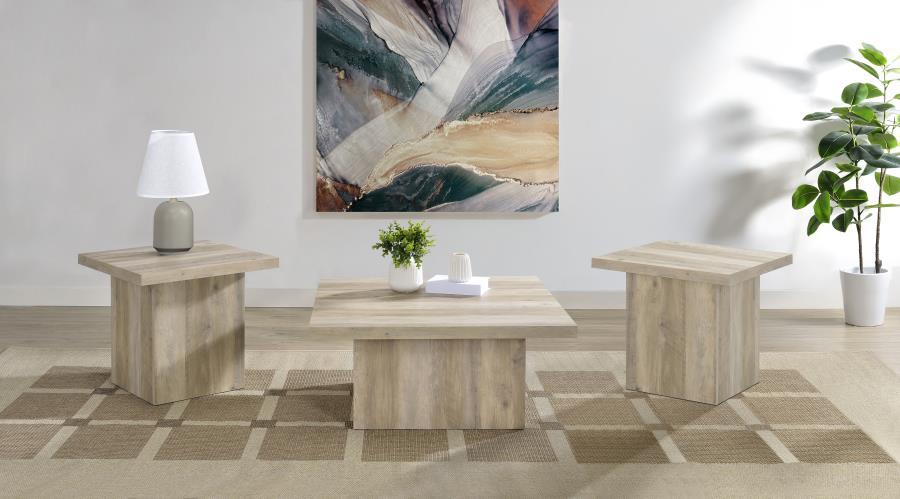 Devar - Square Coffee End Table Set - Distressed Pine