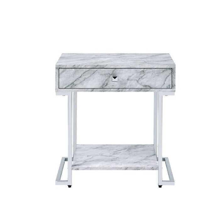 Wither - Accent Table - White Printed Faux Marble & Chrome