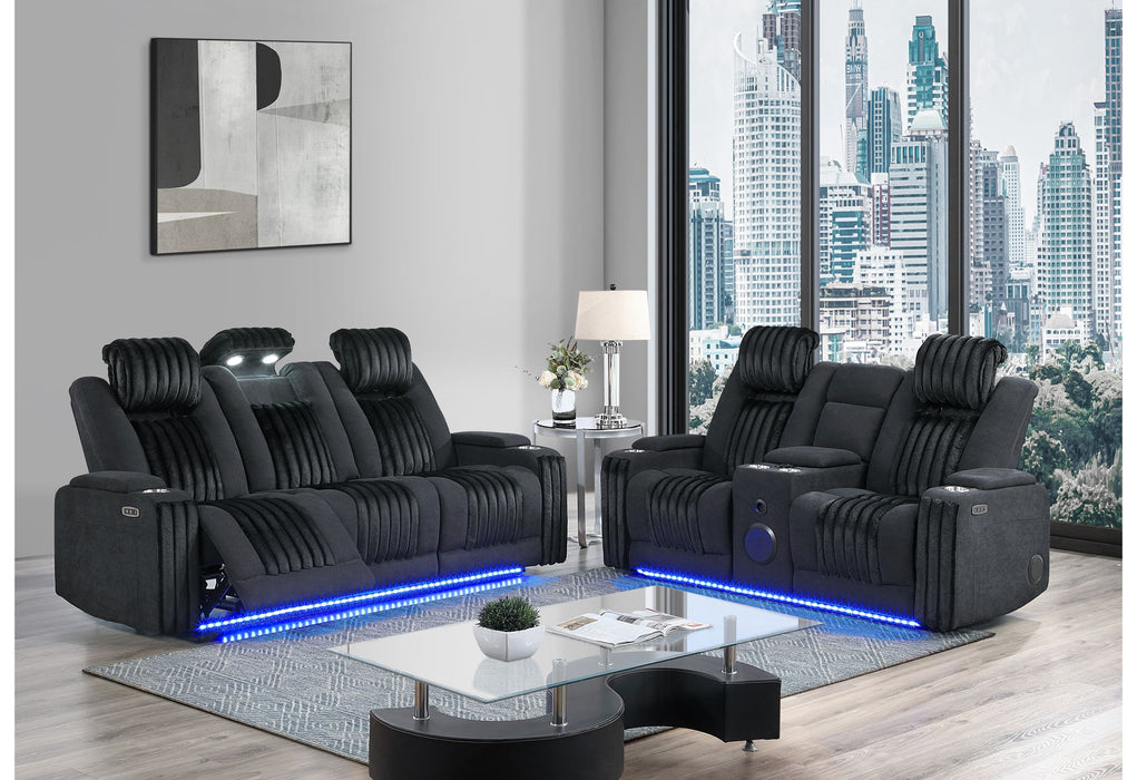 U8000 - 2 Piece Living Room Set (Power Console Reclining Loveseat, Power Reclining Sofa With Power Headrest) - Black