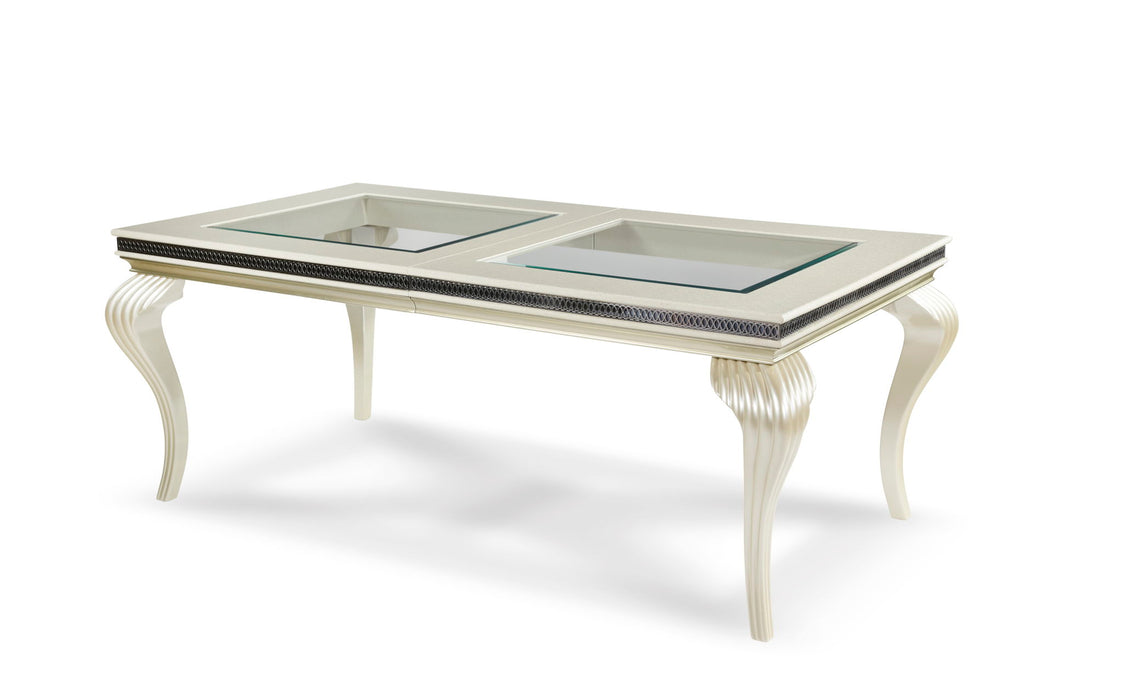 Hollywood Swank - Dining Table With Glass Inserts - Pearl Caviar