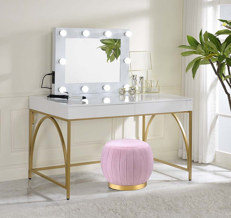 Lightmane - Vanity Desk (Same 92660) - White High Gloss & Gold