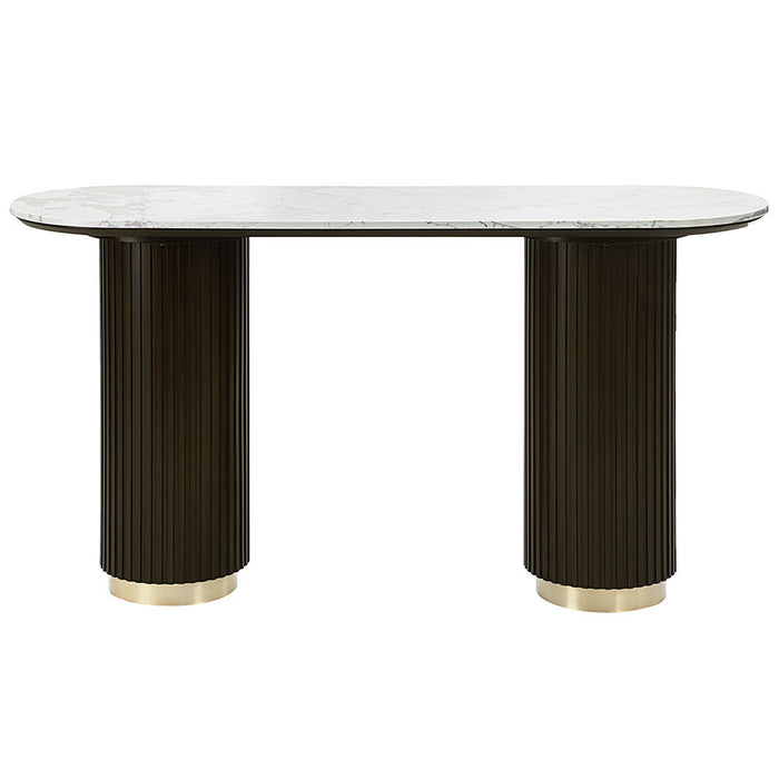 Clayten - Sofa Table - White Natural Marble Top & Espresso